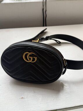 Gucci Marmont Black Quilted Belt Bag GG Authentic